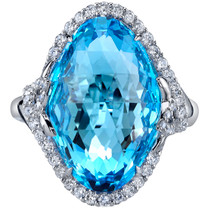 17.00 carats Swiss Blue Topaz Diamond Empress Ring 14K White Gold