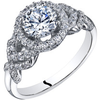 14k White Gold Peora Simulated Diamond Engagement Ring 1.00 Carat Center Halo Style Sizes 4-10