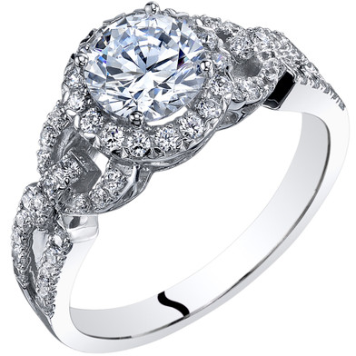 14k White Gold Peora Simulated Diamond Engagement Ring 1.00 Carat Center Sizes 4-10