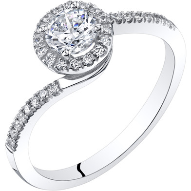 14K White Gold Bypass Style Engagement Ring Sizes 4-10