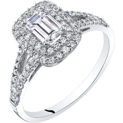 14K White Gold Emerald Cut Engagement Ring Sizes 4-10