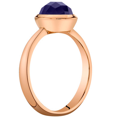 14k Rose Gold 2.25 carat Created Blue Sapphire Solitaire Dome Ring