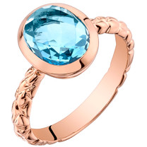 14k Rose Gold 2.50 carat Swiss Blue Topaz Cupola Solitaire Dome Ring