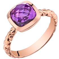 14k Rose Gold 2.00 carat Amethyst Cushion Cut Woven Solitaire Dome Ring