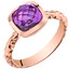 14k Rose Gold 2.00 carat Amethyst Cushion Cut Woven Solitaire Dome Ring
