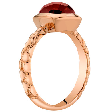 14k Rose Gold 2.50 carat Garnet Cushion Cut Woven Solitaire Dome Ring