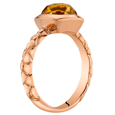 14k Rose Gold 2.00 carat Citrine Cushion Cut Woven Solitaire Dome Ring