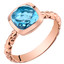 14k Rose Gold 2.50 carat Swiss Blue Topaz Cushion Cut Woven Solitaire Dome Ring