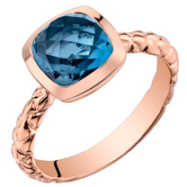 14k Rose Gold 2.50 carat London Blue Topaz Cushion Cut Woven Solitaire Dome Ring