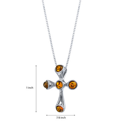 Baltic Amber Sterling Silver Cross Pendant Necklace