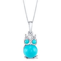 Sterling Silver Mini Owl Synthetic Turquoise Pendant Necklace