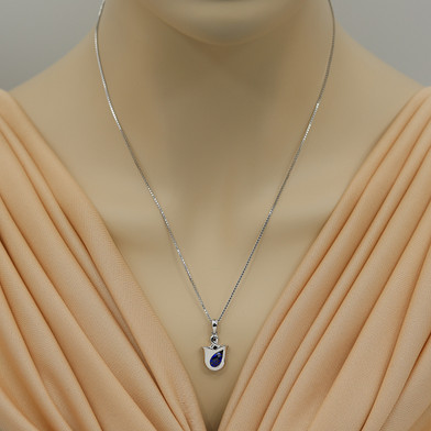Created Sapphire Sterling Silver Tulip Pendant Necklace