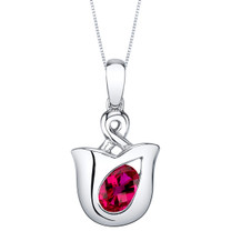 Created Ruby Sterling Silver Tulip Pendant Necklace