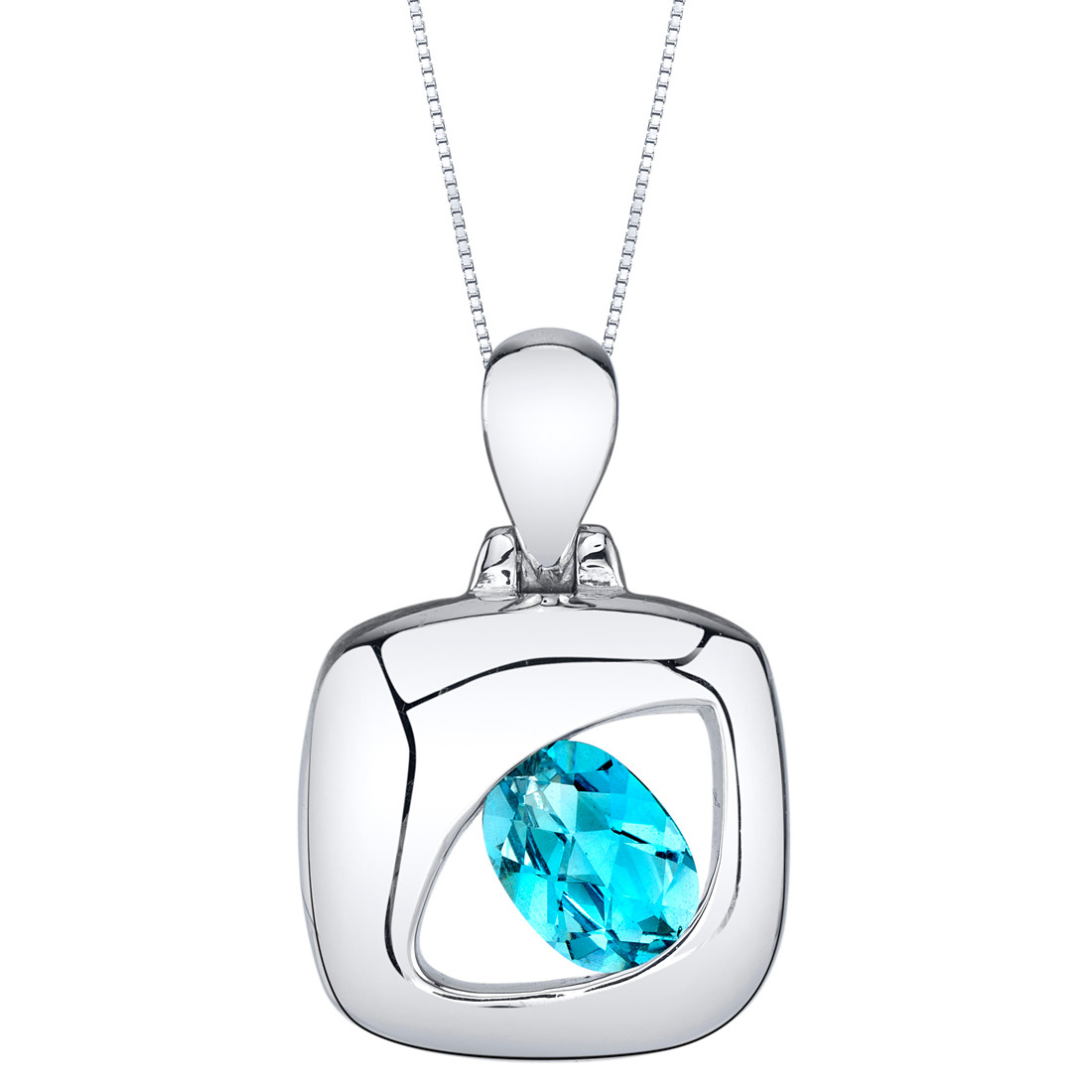 Swiss Blue Topaz Sterling Silver Sculpted Pendant Necklace SP11546