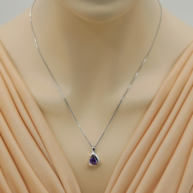 Amethyst Sterling Silver Chiseled Pendant Necklace