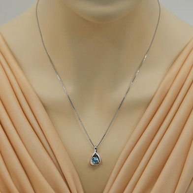 Swiss Blue Topaz Sterling Silver Chiseled Pendant Necklace