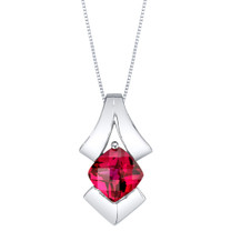 Created Ruby Sterling Silver Pagoda Pendant Necklace