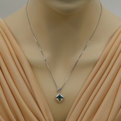 Simulated Emerald Sterling Silver Venus Pendant Necklace