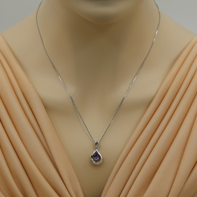 Amethyst Sterling Silver Raindrop Pendant Necklace