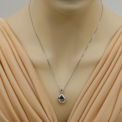 Created Sapphire Sterling Silver Raindrop Pendant Necklace