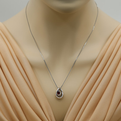 Garnet Sterling Silver Wave Pendant Necklace