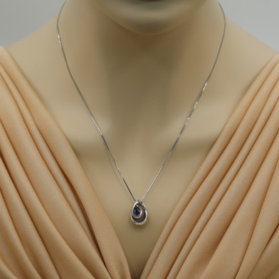 Created Sapphire Sterling Silver Wave Pendant Necklace