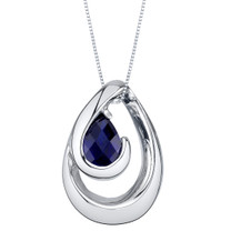 Created Sapphire Sterling Silver Wave Pendant Necklace