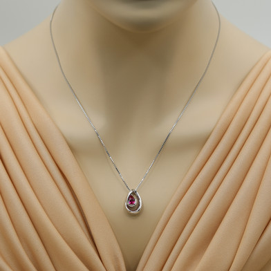 Created Ruby Sterling Silver Wave Pendant Necklace