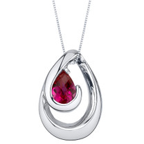 Created Ruby Sterling Silver Wave Pendant Necklace