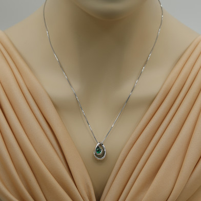 Simulated Emerald Sterling Silver Wave Pendant Necklace