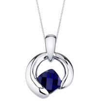 Created Sapphire Sterling Silver Cushion Cut Orbit Pendant Necklace