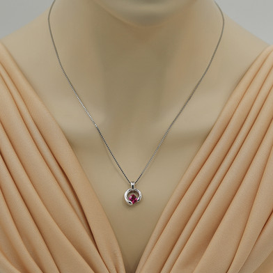 Created Ruby Sterling Silver Cushion Cut Orbit Pendant Necklace