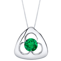 Simulated Emerald Sterling Silver Trinity Knot Pendant Necklace