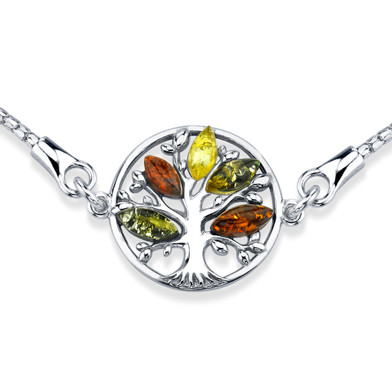 Baltic Amber Tree Of Life Sterling Silver Bolo Adjustable Bracelet
