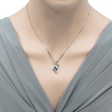 London Blue Topaz and Peridot Sterling Silver Ellipse Pendant Necklace