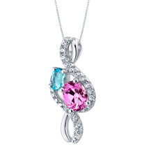 Swiss Blue Topaz and Created Pink Sapphire Sterling Silver Chorus Pendant Necklace