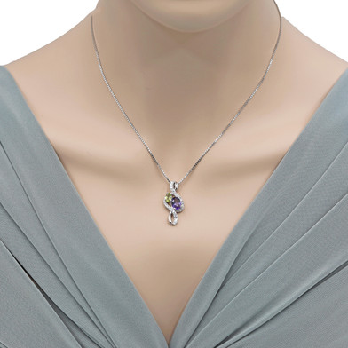 Amethyst and Peridot Sterling Silver Chorus Pendant Necklace