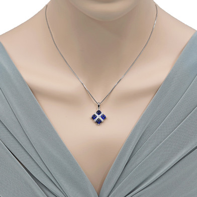 Created Blue Sapphire Quad Pendant Necklace in Sterling Silver