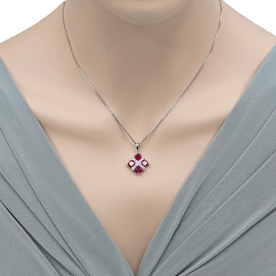 Created Ruby Quad Pendant Necklace in Sterling Silver