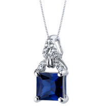 2 Carat Created Blue Sapphire Sterling Silver Portico Pendant Necklace