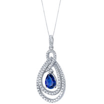 Tear Drop Created Blue Sapphire Sterling Silver Glamour Pendant Necklace