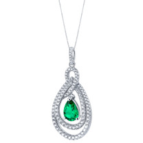 Tear Drop Simulated Emerald Sterling Silver Glamour Pendant Necklace