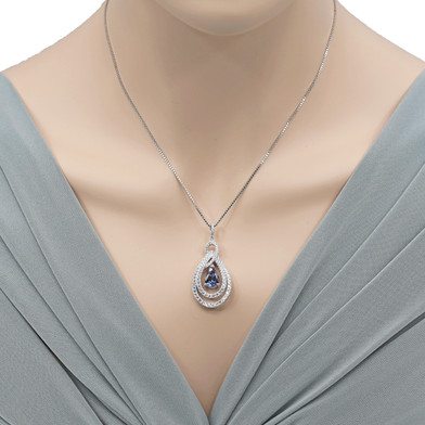 Tear Drop Simulated Alexandrite Sterling Silver Glamour Pendant Necklace