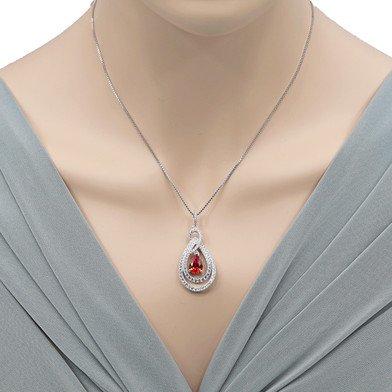 Tear Drop Created Padparadscha Sapphire Sterling Silver Glamour Pendant Necklace
