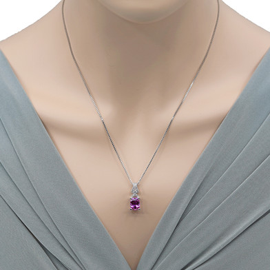 Created Pink Sapphire Sterling Silver Ritzy Pendant Necklace