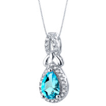 Swiss Blue Topaz Sterling Silver Regina Halo Pendant Necklace