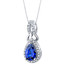 Created Blue Sapphire Sterling Silver Regina Halo Pendant Necklace