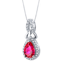 Created Ruby Sterling Silver Regina Halo Pendant Necklace