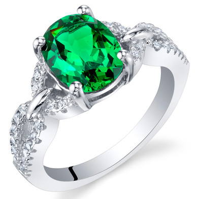 Simulated Emerald Sterling Silver Forever Ring Sizes 5 to 9