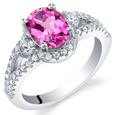 Created Pink Sapphire Sterling Silver Keepsake Ring Sizes 5 to 9